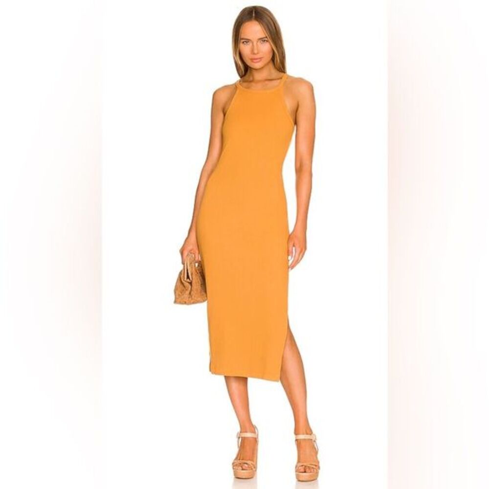 Spell Cosmos Rib Midi Dress Women's Knit High Neck Sleeveless Slit Bodycon Fit